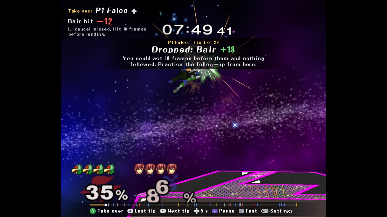 Tip banner, frame data reading and timeline in game